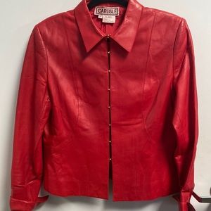 Carlisle 100% Leather Red Jacket 100% Silk Lining Gold Hardware Size 10